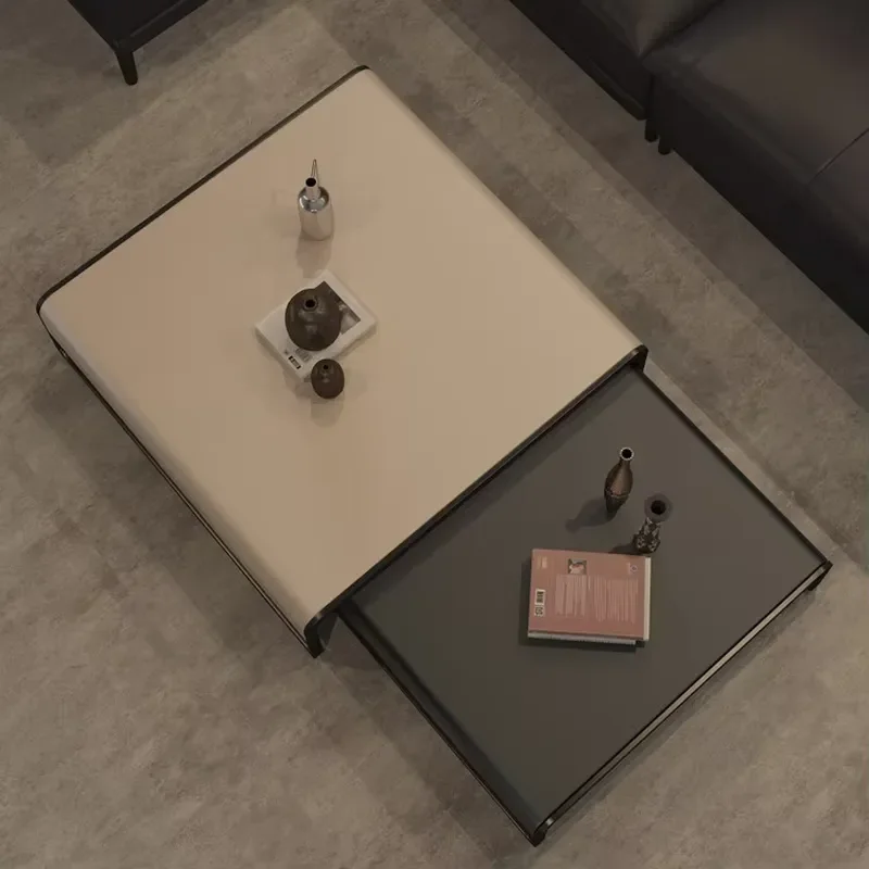Italian Minimalist Nordic Extendable Coffee Table Light Iron and Leather square Designer Home Coffee Table