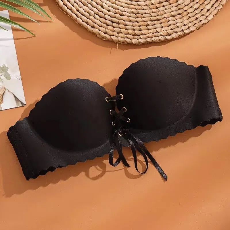 Trägerloser BH für Damen: Push-up, rutschfest, mit verstärkter Unterstützung, Tube-Top, umwickelbar, für kleine Größen – Detail 15