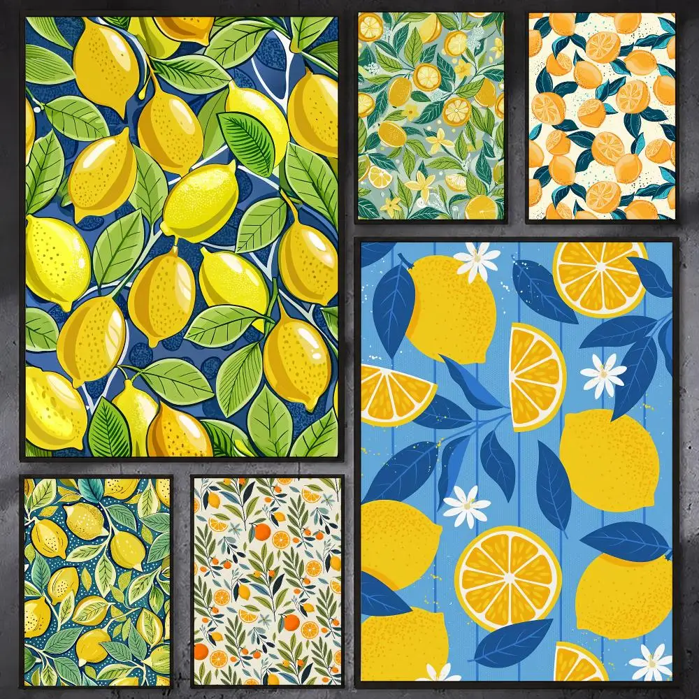 Citrus Floral Pattern Poster Waterproof Sticky Wall Art Print For Bedroom Living Room Hallway Bar Home Decor