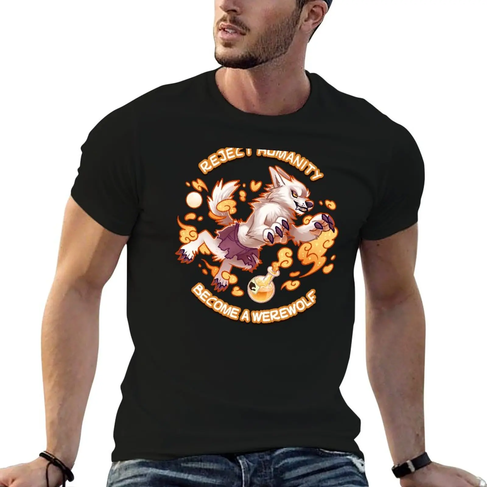 Répudiez la humanité, devenez un loup-garou blanc ! T-Shirt Yellow Potion pour homme, T-Shirt en coton