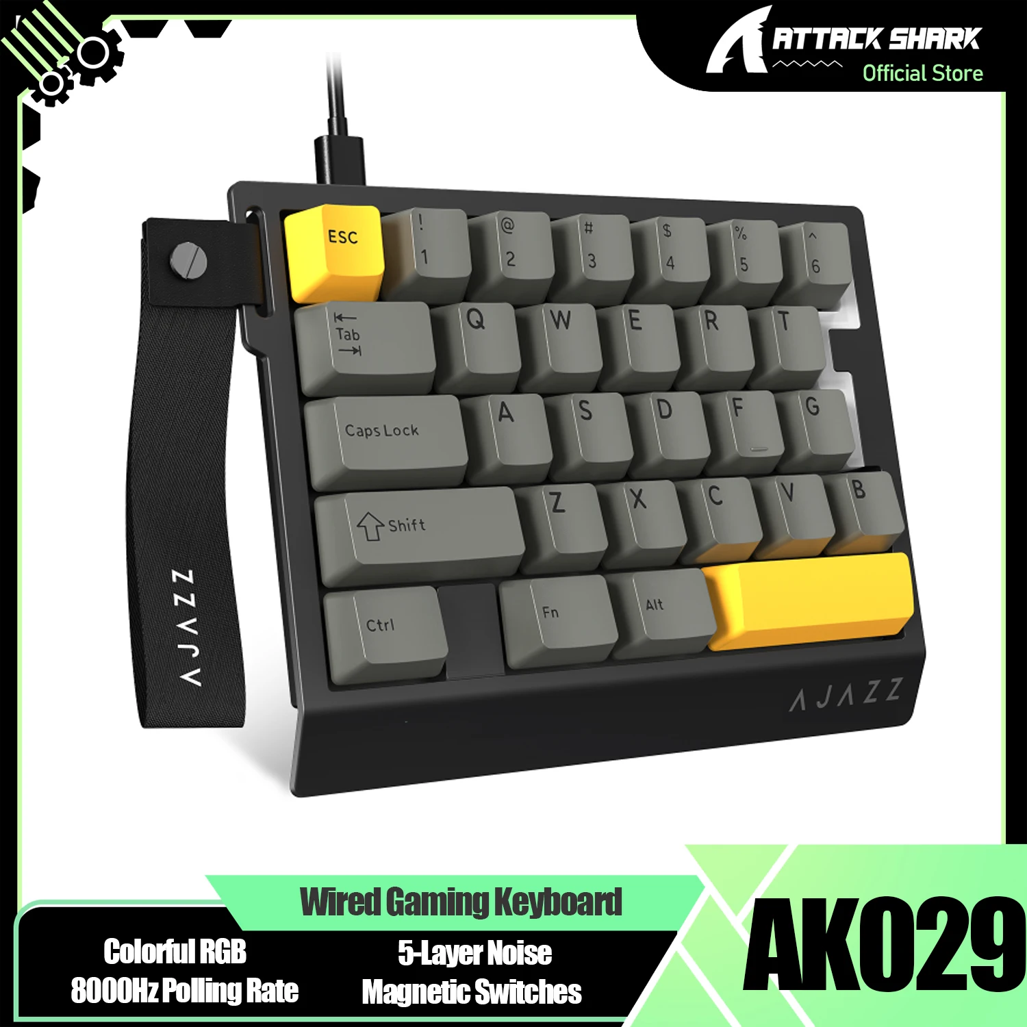 AJAZZ AK029 Wired 29-Key One-Handed Gaming Keyboard,8000Hz Polling Rate,0.01mm RT Magnetic Switches Hotswappable