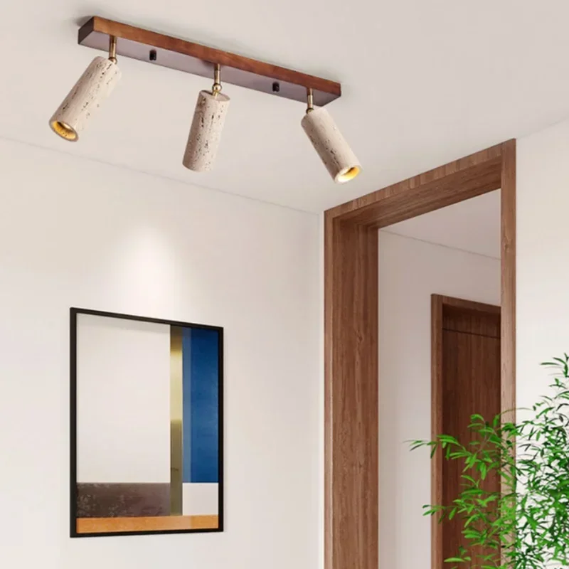 Wabi-Sabi Japanese Style Yellow Travertine Ceiling Lamp, Cave Stone 3 Heads Spotlight for Bedroom Cloakroom Aisle Clothing Store
