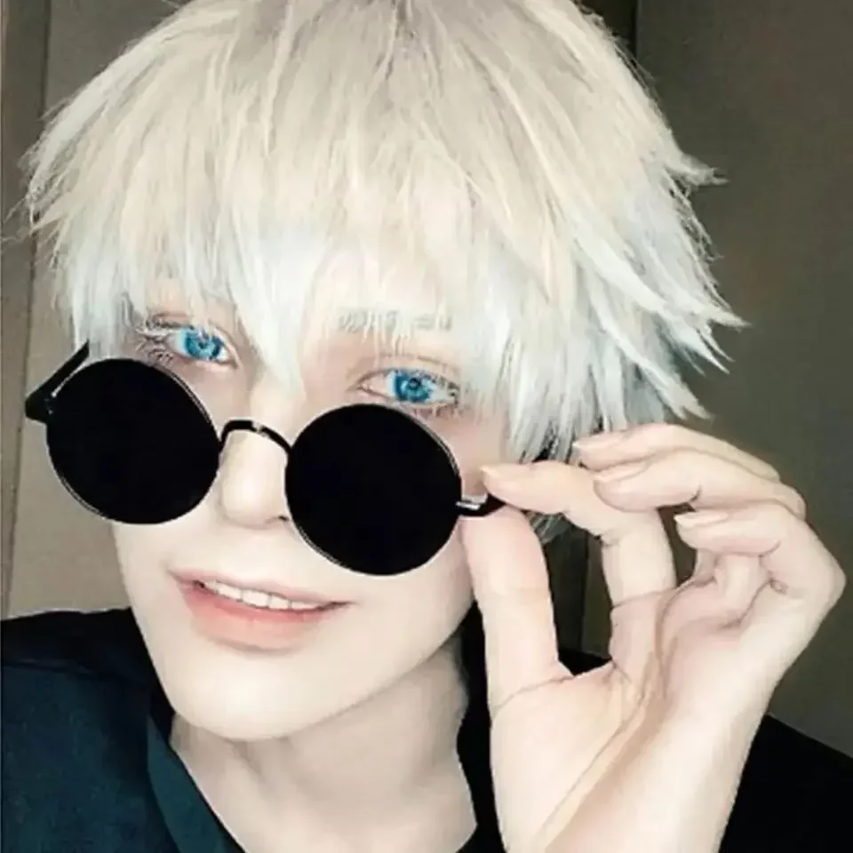 Gojo Satoru Cosplay Props Black Glasses Steampunk Round Frame Eyewear Sunglasses Halloween Dress Up Anime Accessories