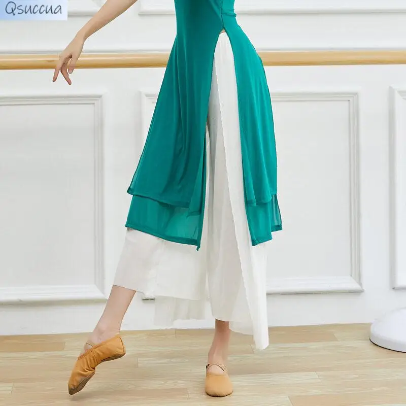 Classical Dance Practice Mesh Pants Sideways Rhyme Yoga Modern Dance Adult Split Elegant Wide-Leg Pants Women