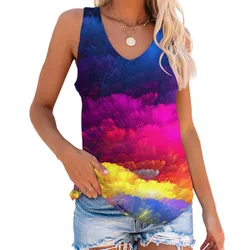 Summer Tie Dye 3D Printed Tank Tops Women's Casual Fashion Oversized Sleeveless V-Neck Vest Camisoles Woman Streetwear Clothing