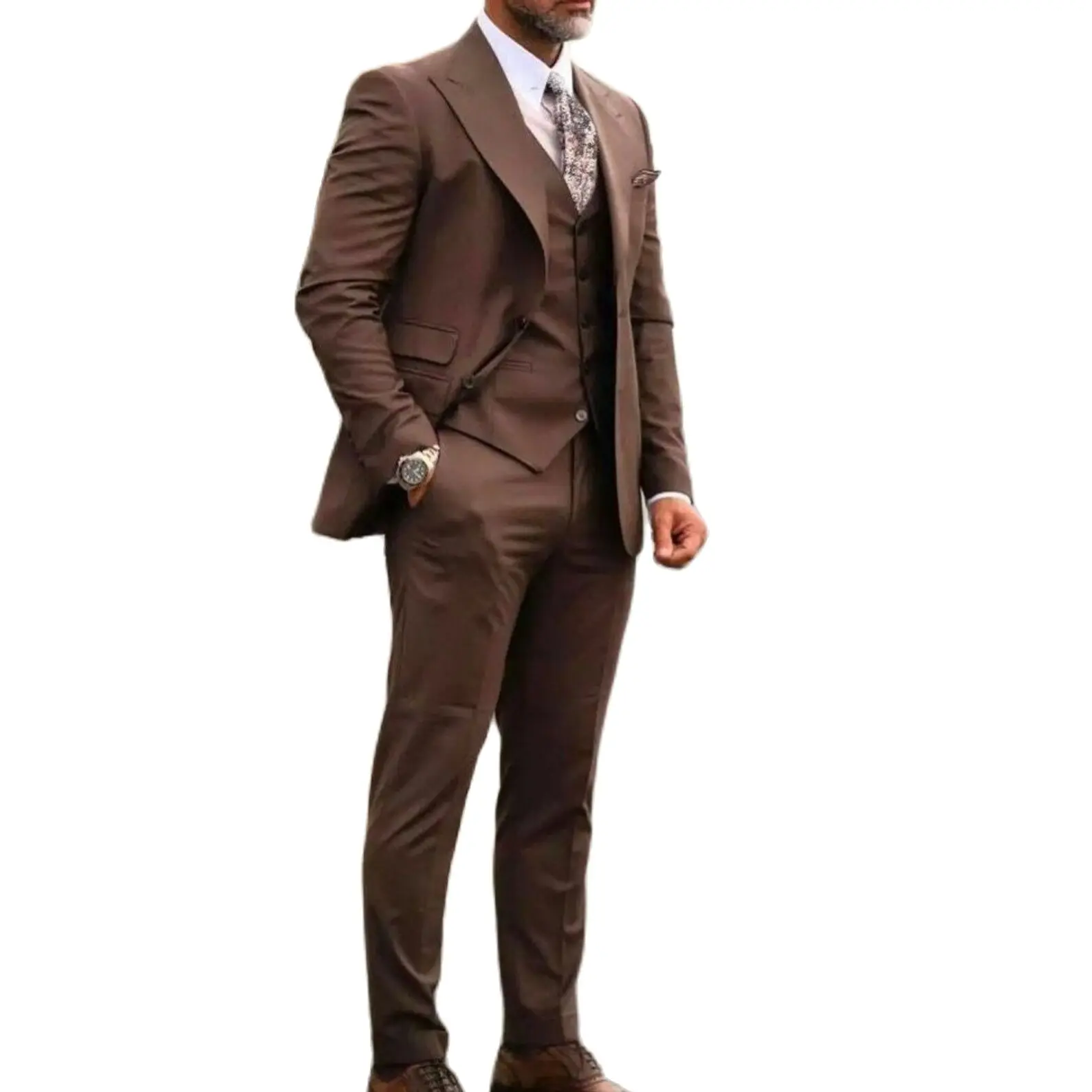 Classic Brown Suits For Men Wedding Business Formal Tuxedo 2023 Vintage Peak Lapel Custom 3 Pcs Jacket+Pants+Vest Costume Homme