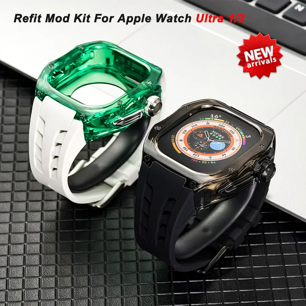 Modification Kit Sport Rubber Strap for Apple Watch Ultra2 49mm Clear Case Rubber Correa for IWatch 9 49mm Bracelet  Accessories