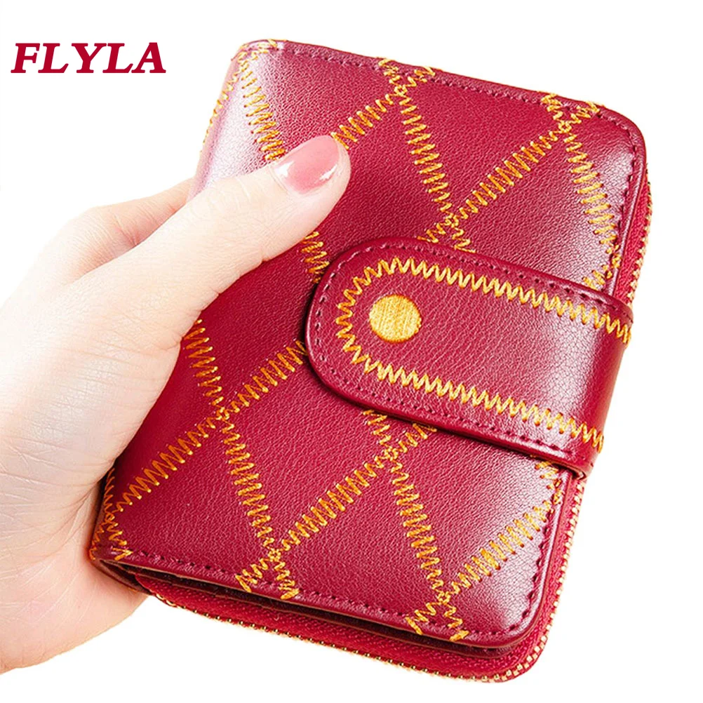 

Genuine Leather Ladies Short Coin Purse Card Holder Fashion Mini Compact Folding Soft Cowhide Clip