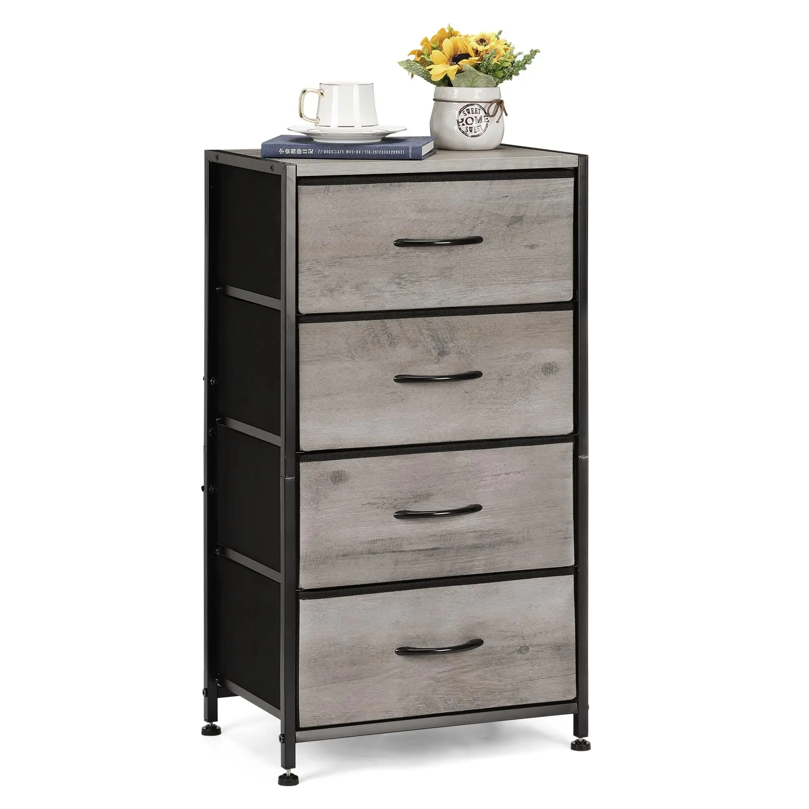 4 Drawer Dresser for Bedroom Tall Chest of Drawers Storage Tower Organizer Grey Living Room Storage Cabinet