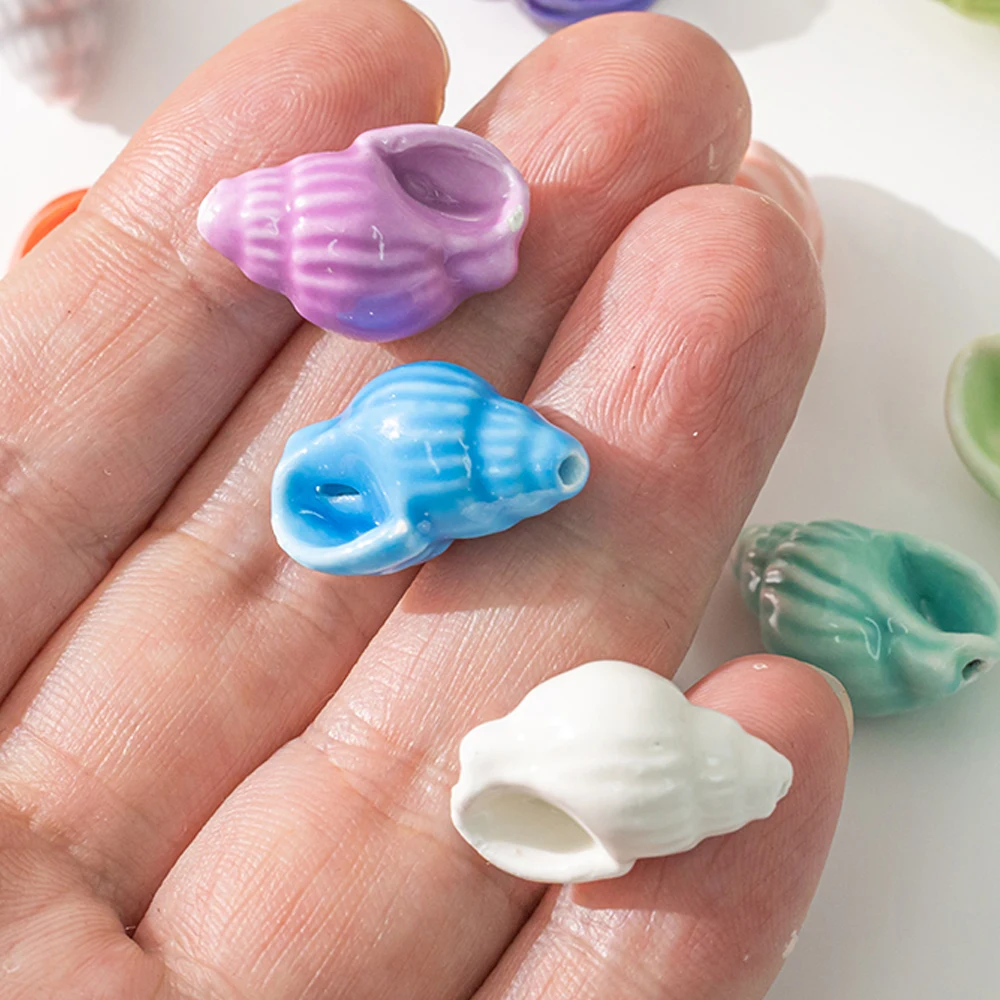 10pcs Ceramic Fish Conch Shell Beads Summer Sea Animals Charms Loose Spacers for DIY Handmade Bracelet Jewelry Making Supplies view 3
