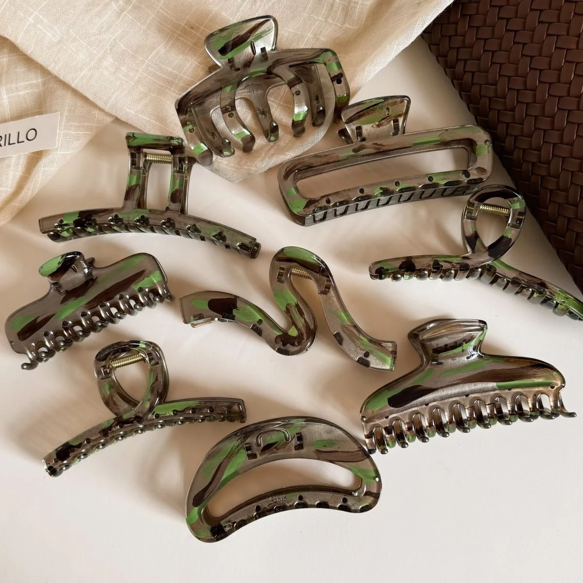 9 Style Grey Green Painting Pattern Hair Claw Women Fashion Hair Clip Large Claw Clip for Girl Fashion Accessories Gifts
