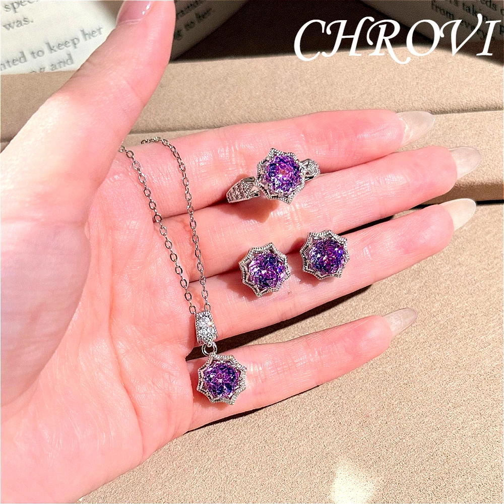 Luxurious 925 sterling silver millennium rose Klein blue necklace with sea blue earrings and octagonal star ring for women