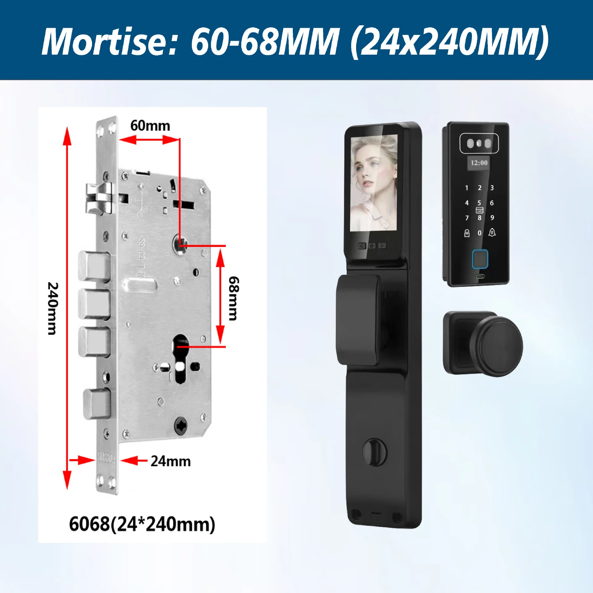 Embedded Split Smart Lock 3D Face Recognition Video Intercom Waterproof Door Lock