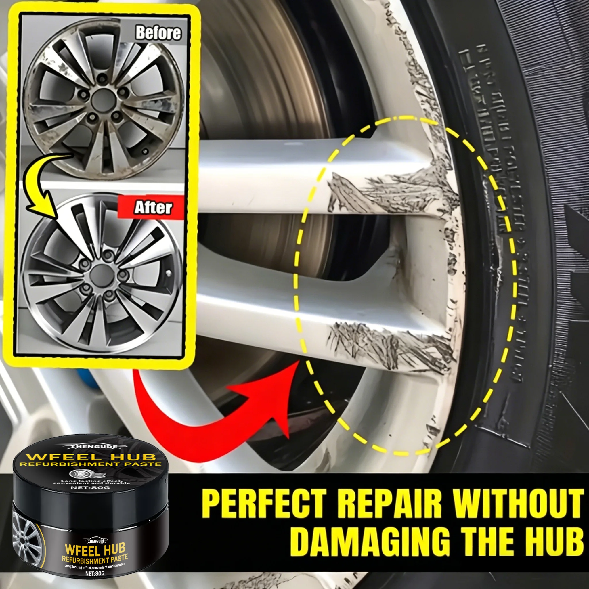 Universal Wheel Hub Repair Kit - Removes Scratches from Alloy Rims, Effectively Maintains the Shine of the Wheel Hubs