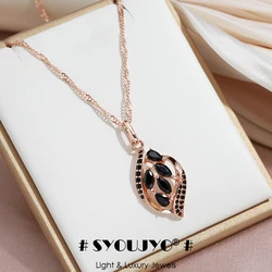 SYOUJYO Black Natural Zircon Full Paved Pendant Necklace For Women 585 Gold Color Party Wedding Fine Jewelry