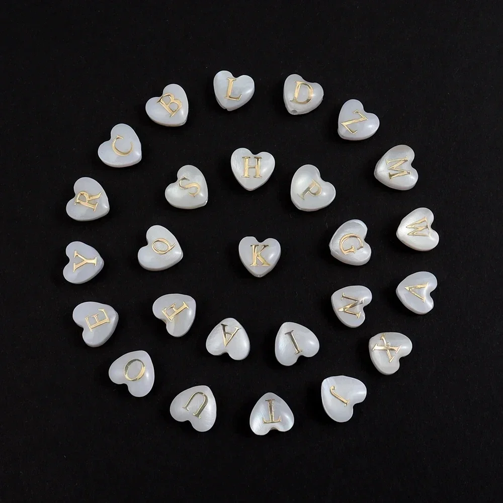 Heart Freshwater Shell Alphabet Bead 26 English Letters White Mother of Pearl Jewelry Making DIY Bracelet Pendant Accessories