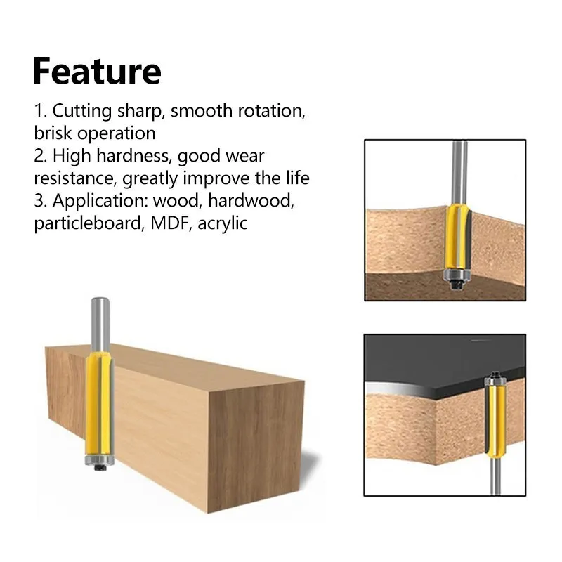 XCAN Milling Cutter 12mm Shank Flush Trim Router Bit 4Flute Pattern Wood Router Bit Top Bearing Bits Woodworking Tools