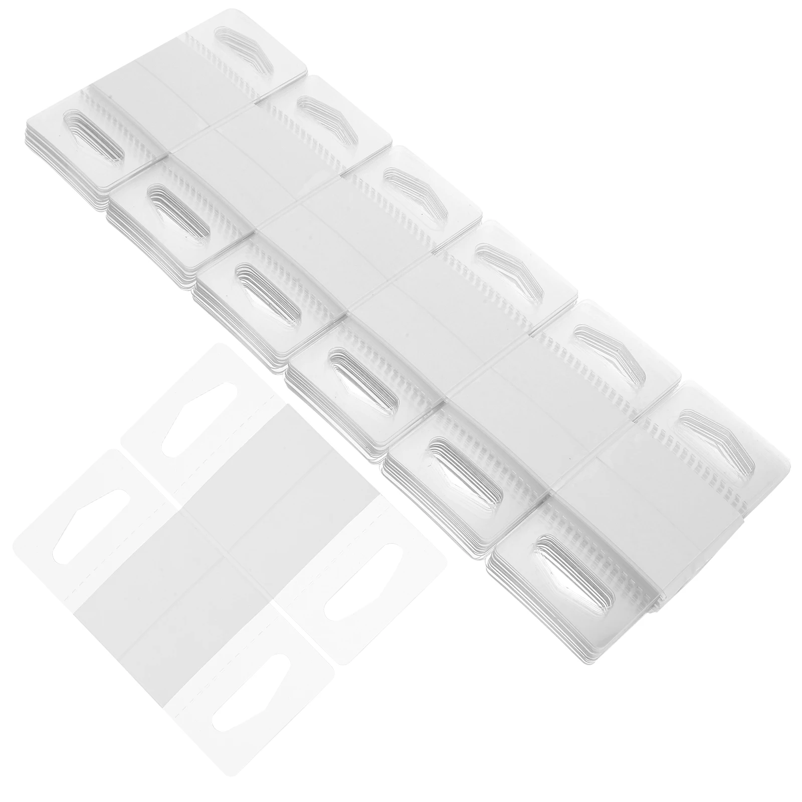 

200pcs Plastic Hanging Tabs 45x50 Clear Color Adhesive Hooks for Retail Display Wall Sticky Tags Store Peg Rack Shelf