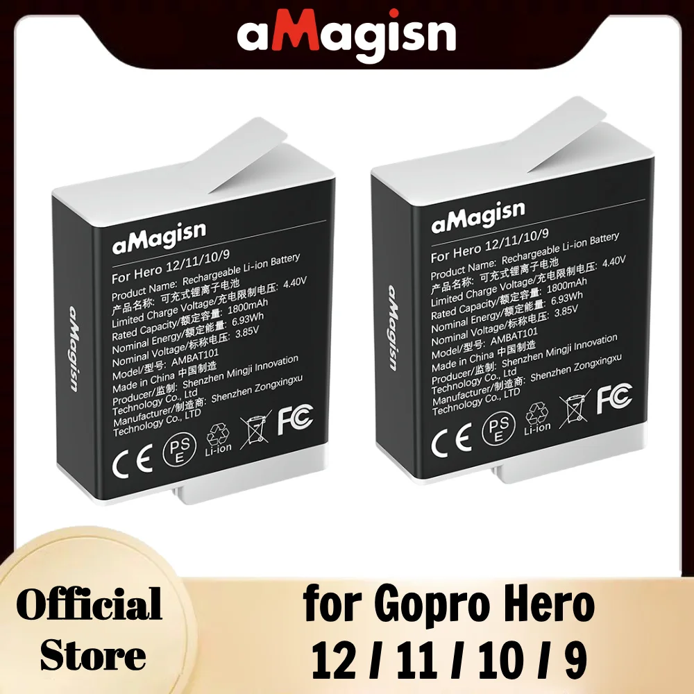 aMagisn Battery for Gopro HERO 12 11 10 9,1800mAh 140 Minutes Battery Life,Fully Compatible with Go pro Power Accessories