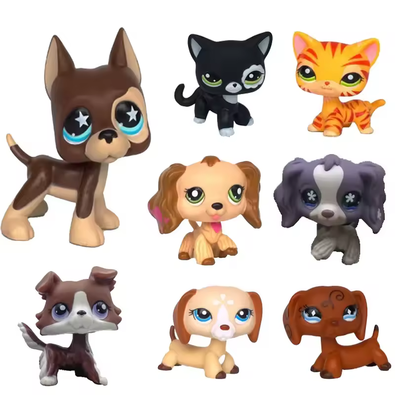 Real lps littlest pet shop Hasbro toy dog shorthair pink cat dachshund great dane black white shepherd dachshund - AliExpress 