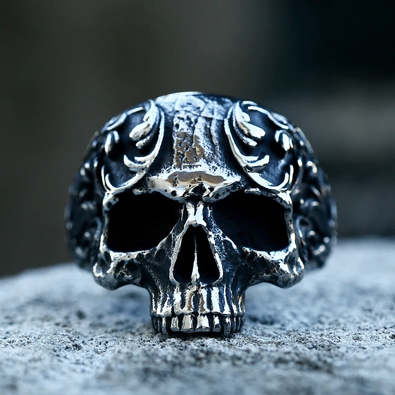 BEIER 2022 New Punk Calvarium Skull Ring With Pattern For Men Biker Hip Hop Jewelry Wholesale Motorcycle