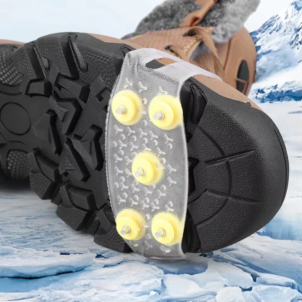 5 Teeth Ice Gripper For Shoes Women Men Crampons Ice Gripper Spike Grips Cleats For Snow Studs Non-Slip Climbing Hiking Covers