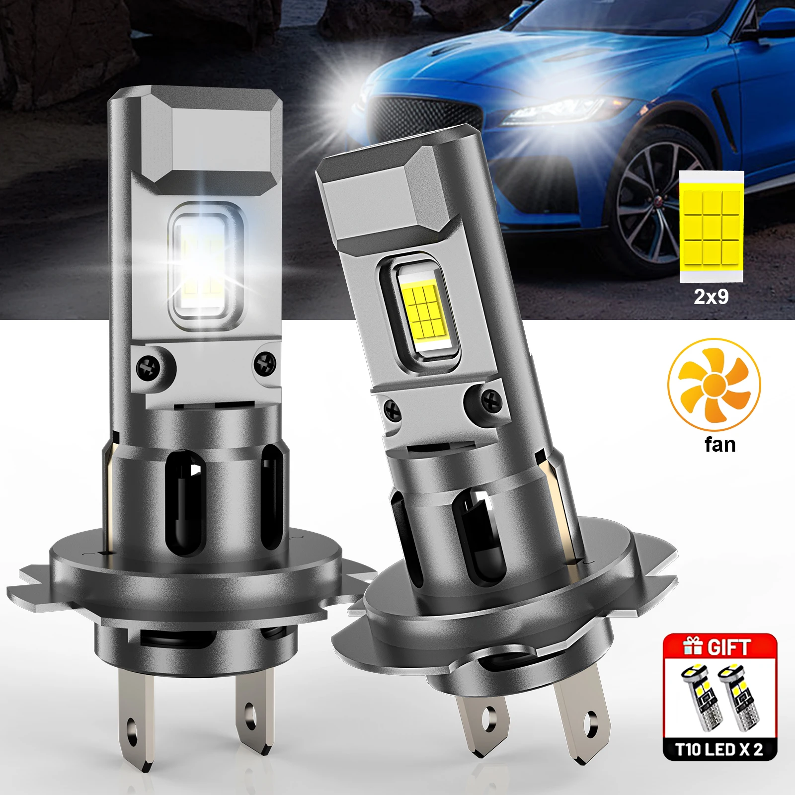 

IVOTOW H7 LED Bulbs 2Pcs 18-Chip 6000K Super Bright with Cooling Fan - Plug and Play Mini Size CANBUS for Car Headlight