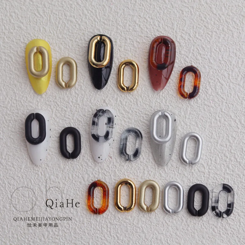 10pcs Summer U-shaped Nail Art Retro Amber Transparent Sub Halo Buckle Resin Ring DIY Manicure Accessories Decoration