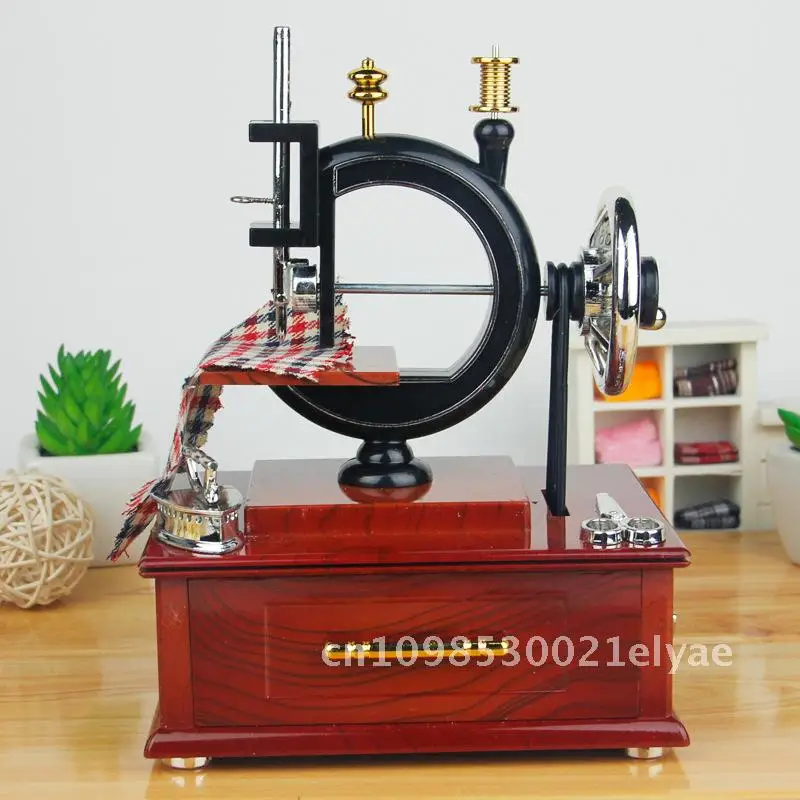 Imitation wooden retro new and unique old hand cranked sewing machine music box creative crafts music box