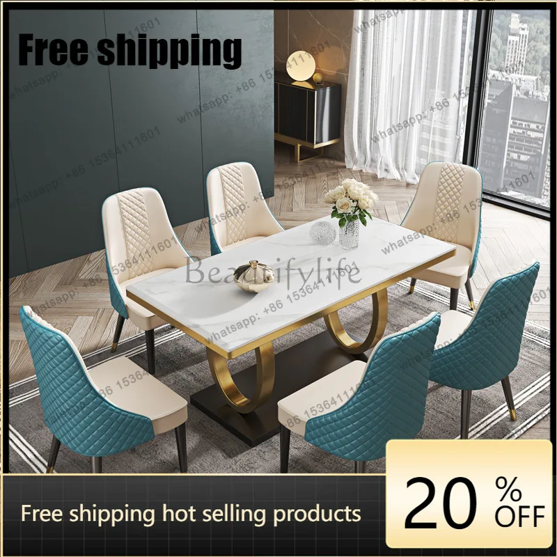 HJ Modern simple dining table small apartment light luxury creative stainless steel slate