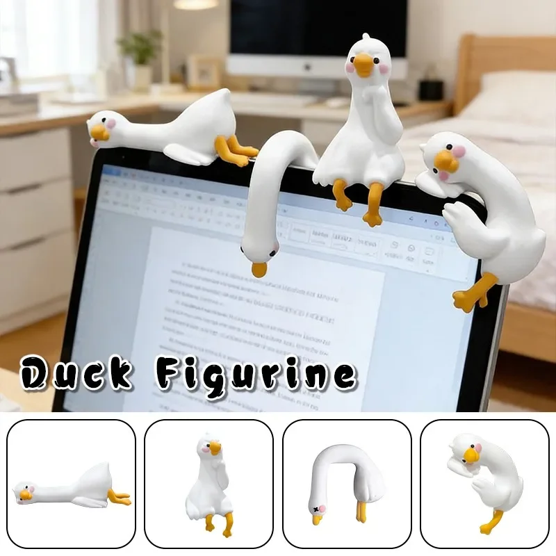 Tired Duck Figurine Playful Resin Cartoon Animal Decor Mini Desk Ornaments Work Partner Stress Reliever TV Monitor Gift Idea