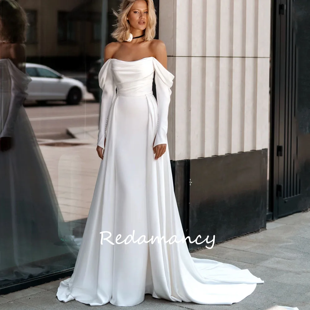 Redamancy Simple White O-Neck Satin Mermaid Wedding Dresses 2024 Backless Slim Long Floor-Length vestidos de novia Party Dress