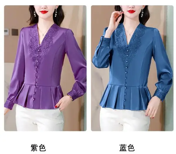 Womens Chinese style embroidered shirt long sleeved top V-neck shirt slim top