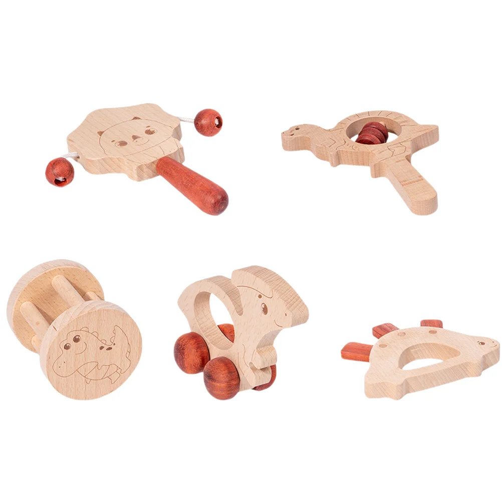 

5 Pcs Toddler Wooden Rattle Toys Musical Instrument Hand Interactive Infant Soothing Kids Baby Shaking Rattles Lovely