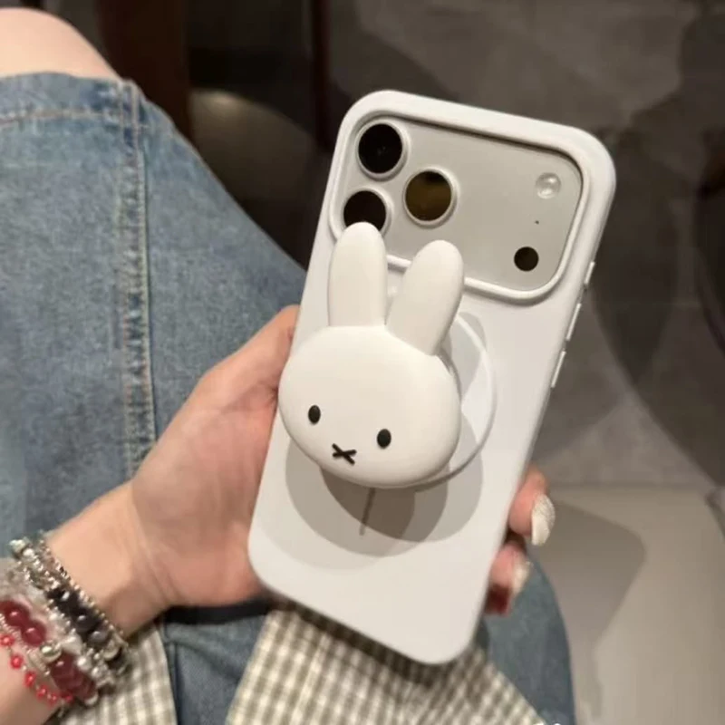 

Милый чехол для телефона Miffy, подходит для Iphone 17, 16, 15, 14, магнитная подставка с рисунком белого кролика, силиконовый резиновый чехол для телефона с защитой от падения