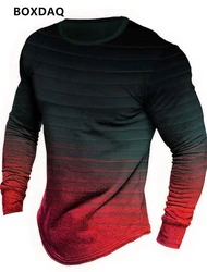 Long Sleeve Men's Striped T-Shirts Spring Autumn 3d Print Street Gradient Male Tees 6XL Plus Size O-Neck Casual Tops