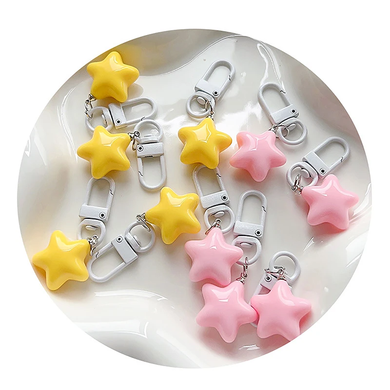 Cute Milk Yellow Pink Stars Keychain Chubby Pendant Keyring For Girls Gifts Backpack Charm Headphone Case Accessories