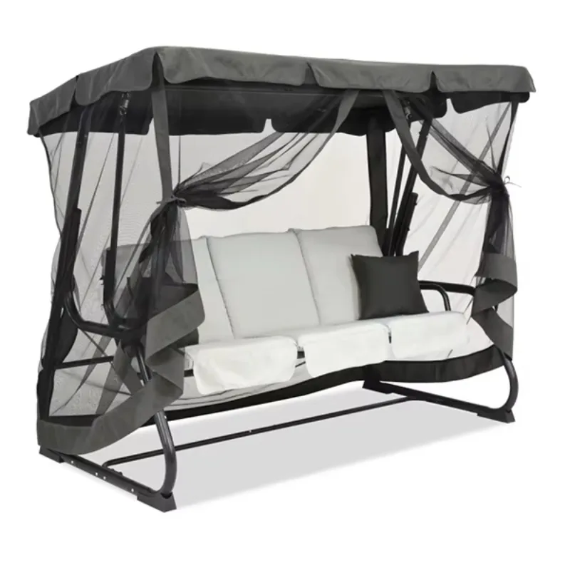 Outdoor patio swing chair with cushions and pillows for 3 seats