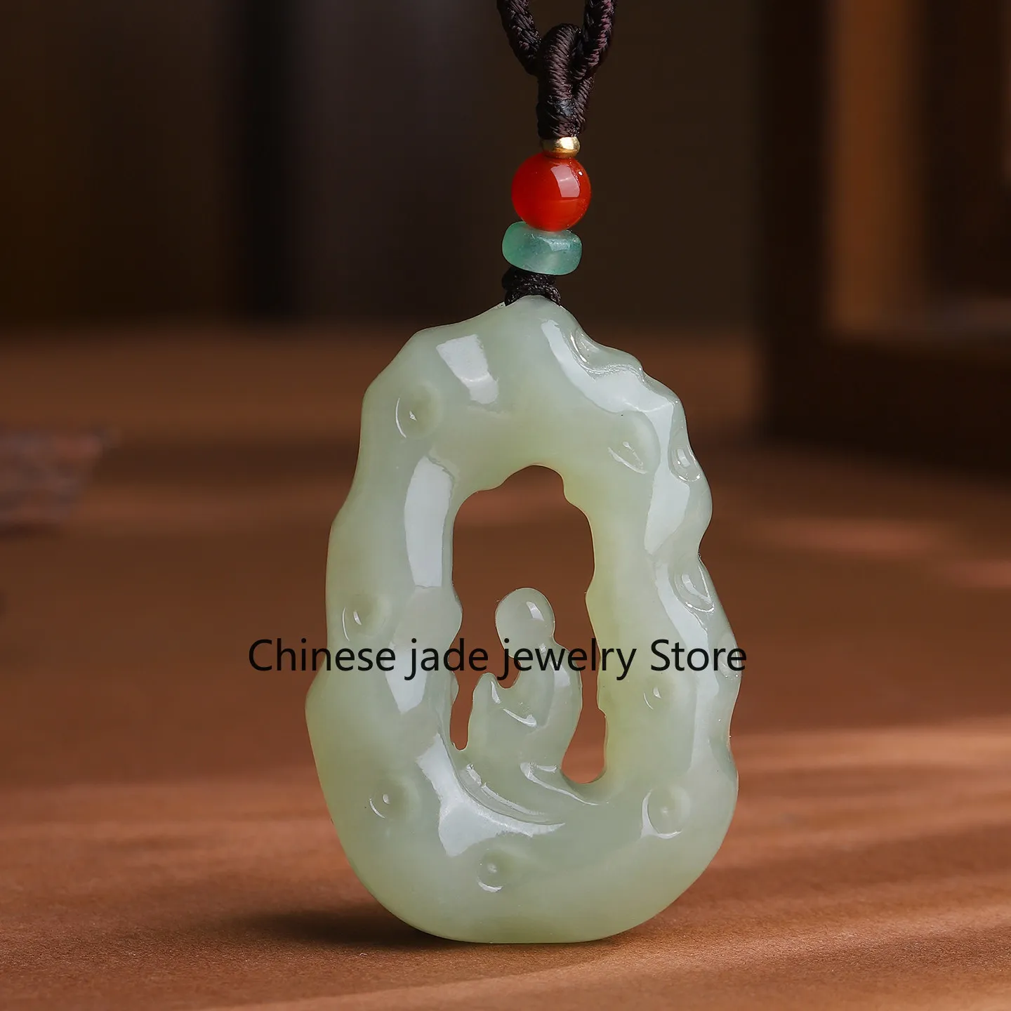 New Hetian jade enlightenment jade pendant, Qinghai material double-sided engraved stone-shaped enlightenment jade pendant, men'