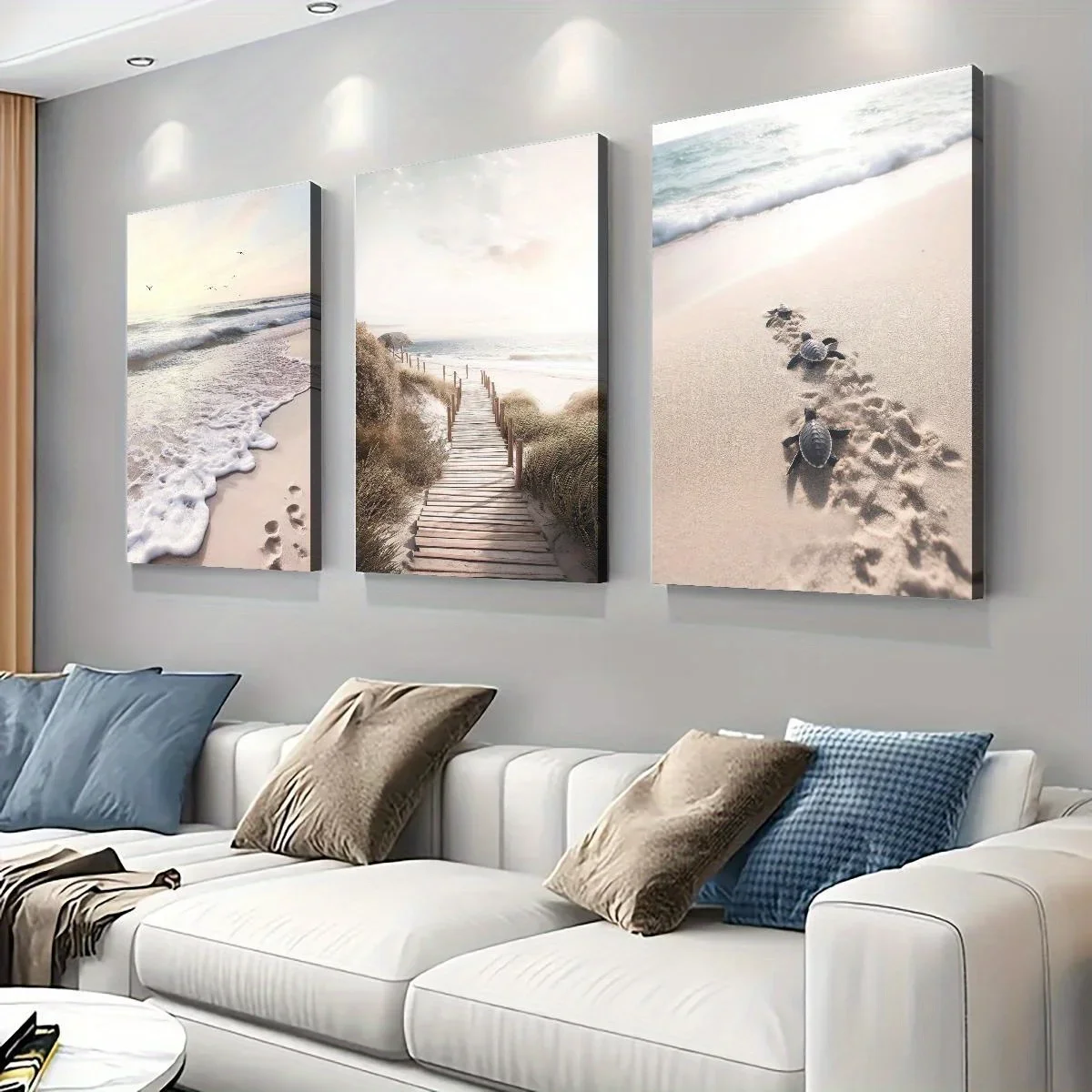 Multiple sizes 3pcs frameless Canvas Painting,Classic Modern Beach Turtle Posters Coastal Path Prints Sand Dunes & Shoreline Sce