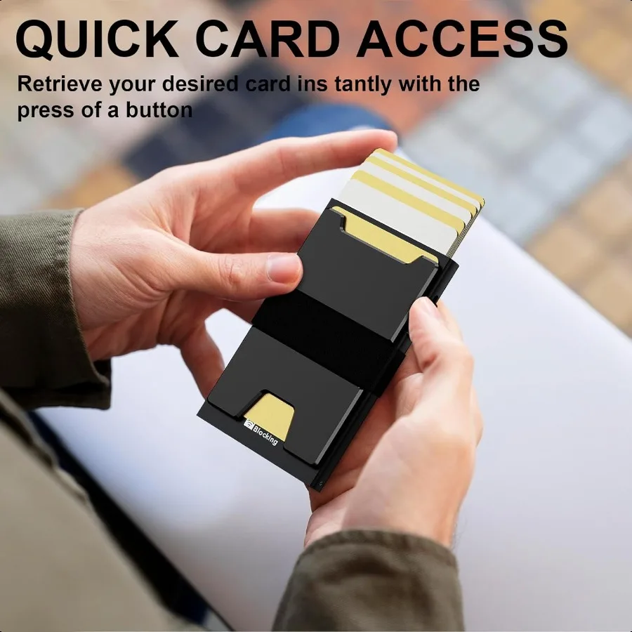 Smart Card Wallet for Men Slim: Minimalist Wallet For Men RFID Blocking Pop Up Front Pocket Wallet Metal Wallet 11 Card Holder