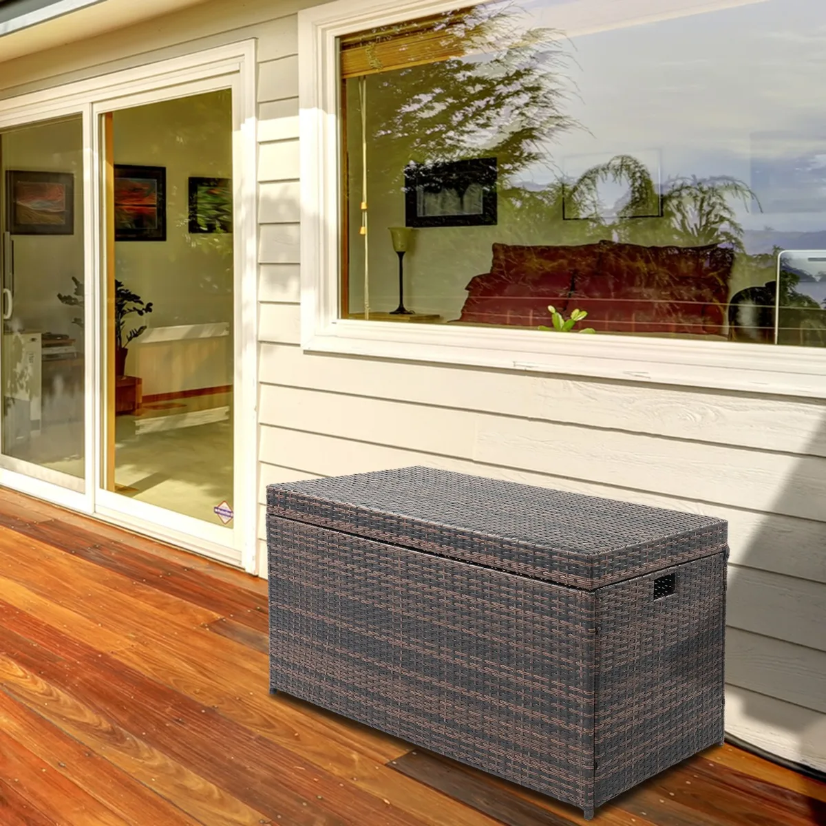 Simple And Practical Outdoor Deck Box Storage Box Brown Gradient，Can store items such as clothes, shoes, books, etc