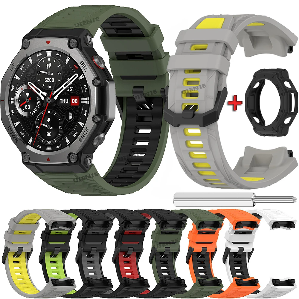 Silicone Band & Case for Huami Amazfit T-REX 3 Smart Watch Strap Watchband T-Rex3 Sport Bracelet Wristband With Tool