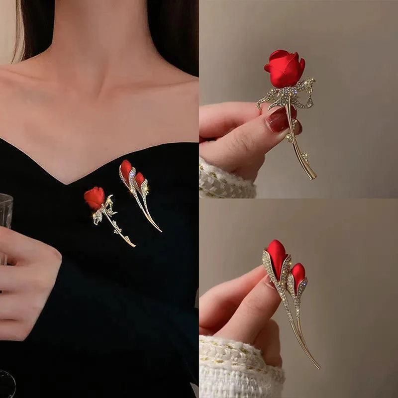 Red Rose Brooches Pin Women Badges Lapel Pin Girl Coat Suit Clothes Decor