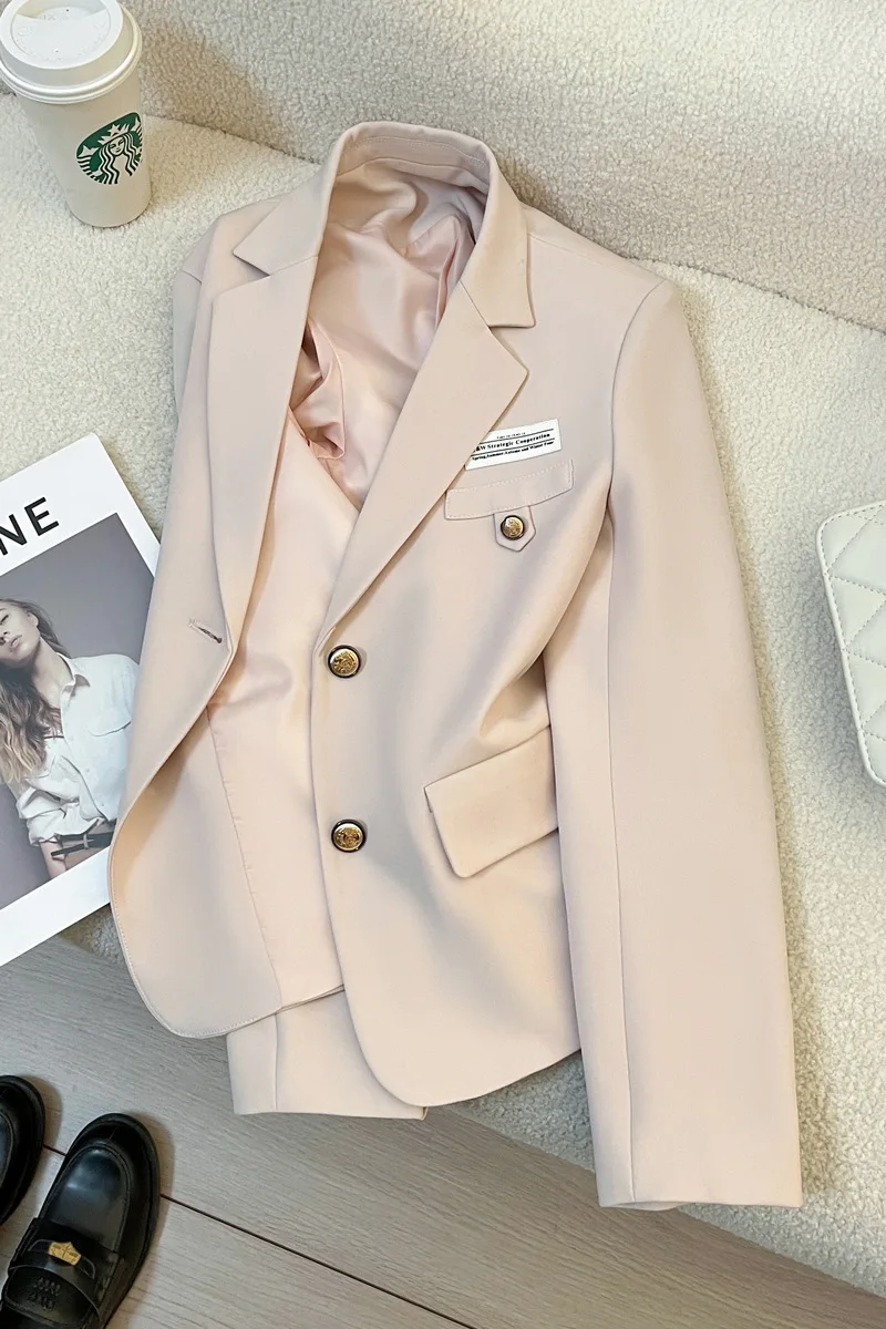 

Spring and autumn women's casual solid color single breasted pocket decorative jacket