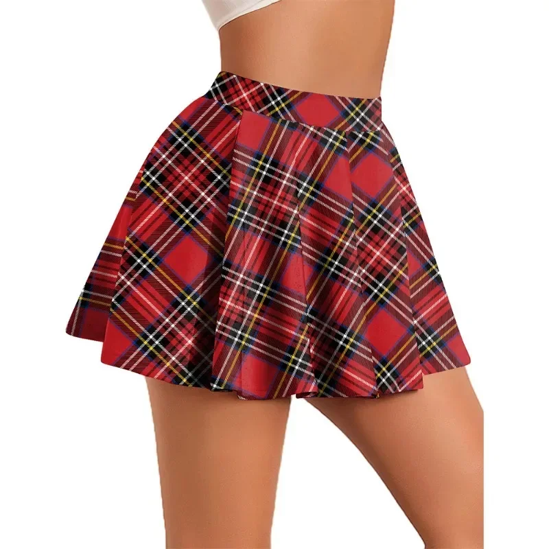 Christmas Women's Waist Plaid Print Sweet Mini Skirt Girls Y2K Tennis Skirt Pleated Japanese Basic Harajuku School Uniform Dress