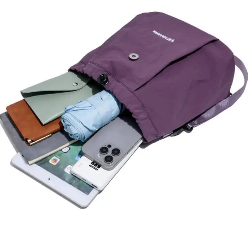 Block Drawstring Backpack Waterproof Nylon Large Capacity Flap Design Adjustable Straps Durable for Daily Commute Travel Casual