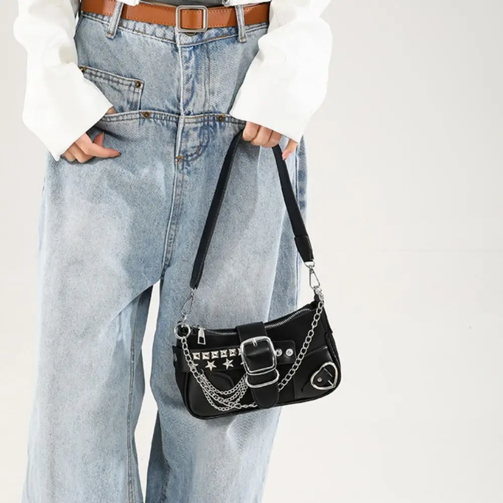 

Temperament Korean Style Y2k Underarm Bag Star Metal Buckle Punk Shoulder Bag Vintage Pu Leather Women's Handbag Travel