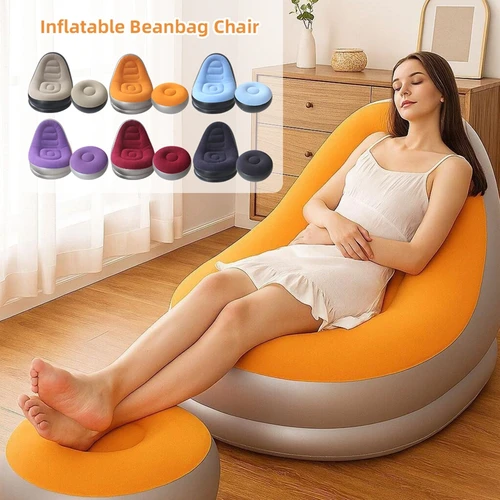Imagen 2 del producto Sofá inflable perezoso de 6 colores con reposapiés, sillón de playa portátil, colchón de aire plegable, almohadilla para dormir para acampar al aire libre