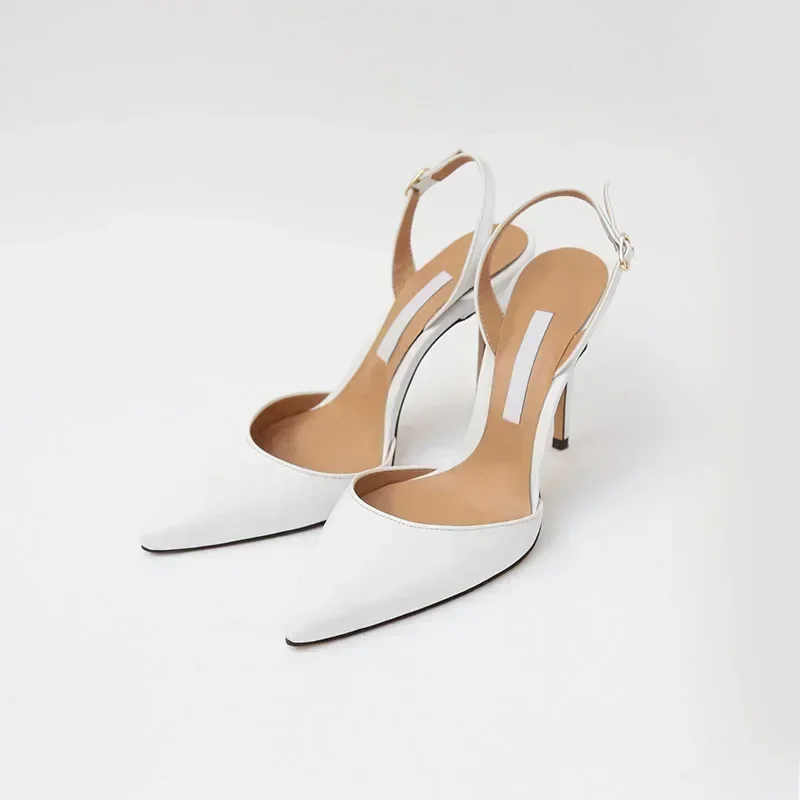 6cm Luxury Women\'s Shoes Sandals Pointed Toe High Heels Ankle Wrap White Ladies Dress Women Shoes 40 41